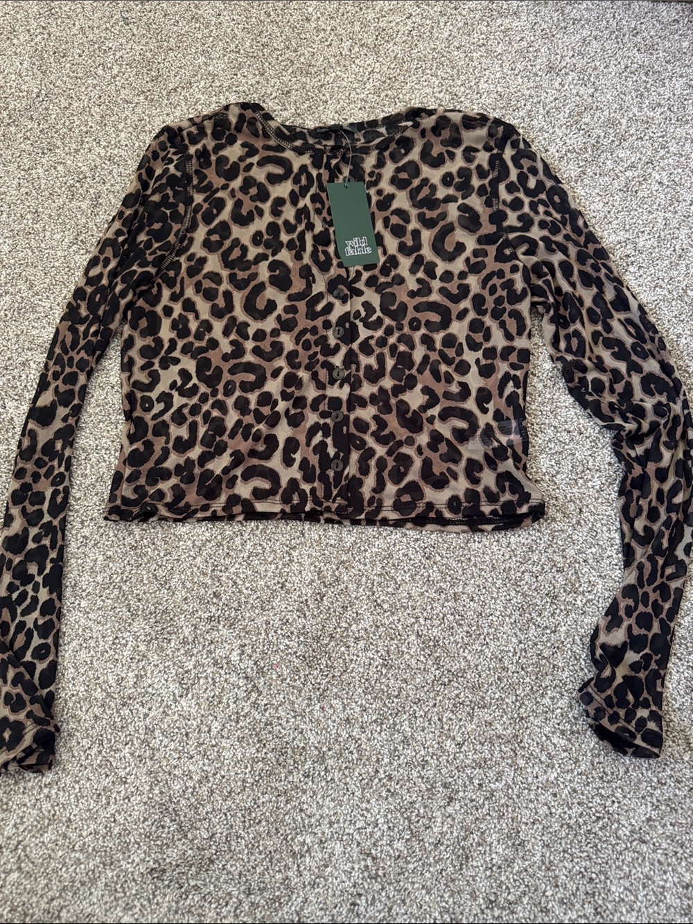 Wild Fable Sheer Leopard Print Long Sleeve Button-Up Top